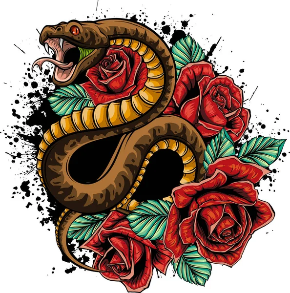 バラと葉の蛇のイラスト — ストックベクタ
