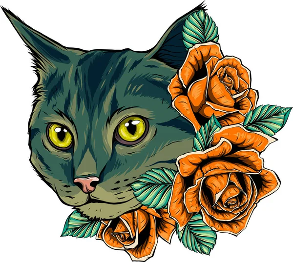 Γάτα και τριαντάφυλλα σε μαύρο φόντο vector illiustration Διανυσματικό  Αρχείο από ©deanzangir@gmail.com490036220