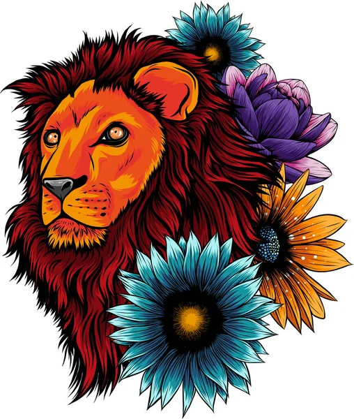 Cabeça Leão Ornamento Flor —  Vetores de Stock