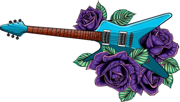 Guitarra Eléctrica Con Rosas Aisladas Sobre Fondo Blanco — Archivo Imágenes Vectoriales
