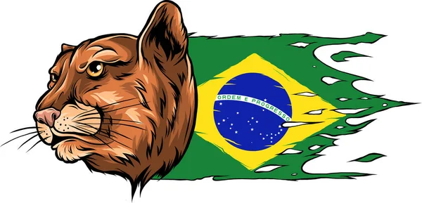 Illustratie Van Brazilië Vlag Met Jaguar Hoofd — Stockvector