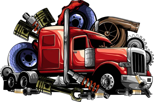 Ilustración Camión Semi Con Parte Sobre Fondo Blanco — Vector de stock
