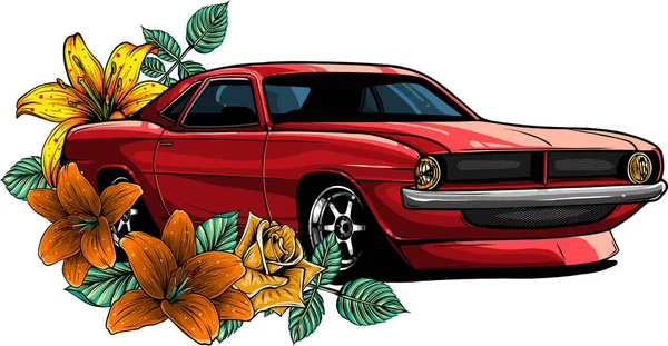 Ілюстрація Язового Автомобіля Квітковою Прикрасою — стоковий вектор