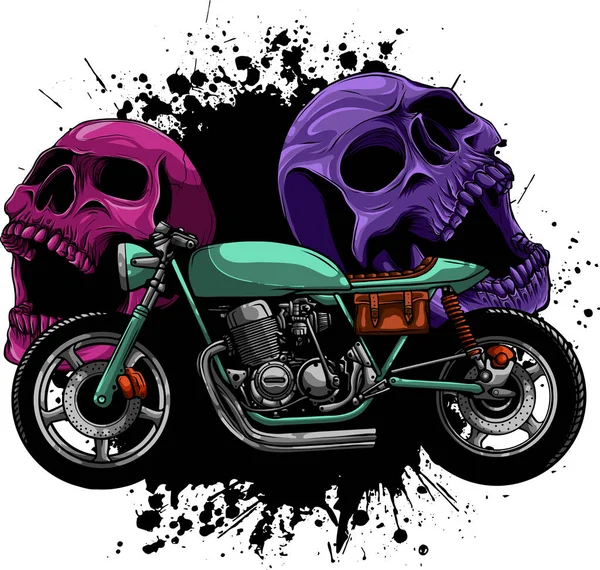 Ilustracja Niestandardowego Roweru Cafe Racer Motocykl Czaszką — Wektor stockowy