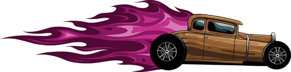 Illustration Hot Rod Car Flames — Stock Vector