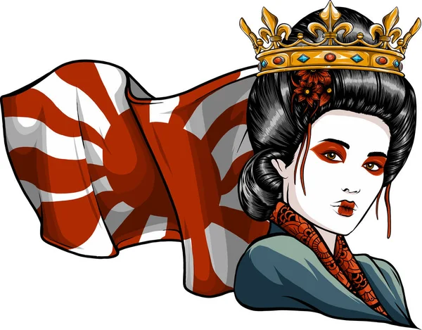 Απεικόνιση Της Βασίλισσας Της Γκέισας Σημαία Risin Sun — Διανυσματικό Αρχείο