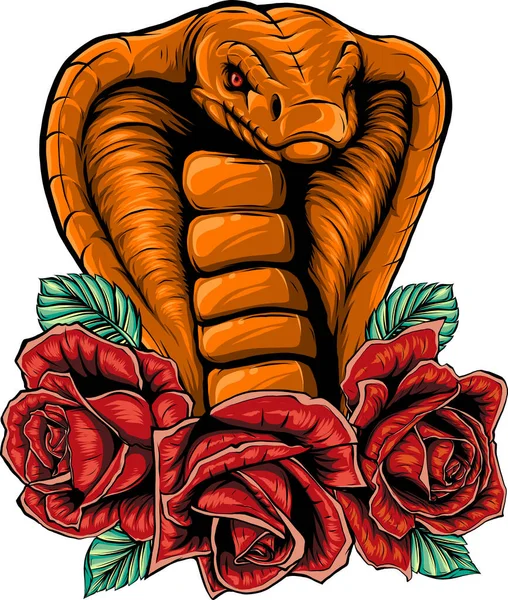 Ilustración Cabeza Cobra Con Rosa — Vector de stock