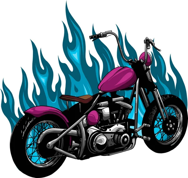 Illustration Moto Chopper Avec Flamme Feu — Image vectorielle