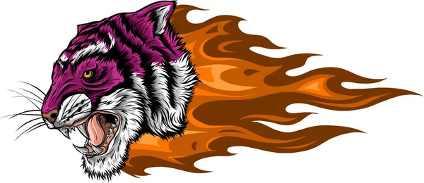Иллюстрация Головы Тигра Пламенем — стоковый вектор