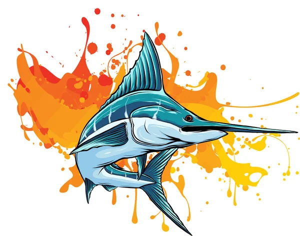 Jumping Blue Marlin Realistic Vector Illustration — Stock Vector