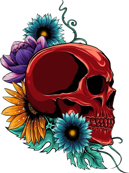 花飾りのある頭蓋骨のイラスト — ストックベクタ