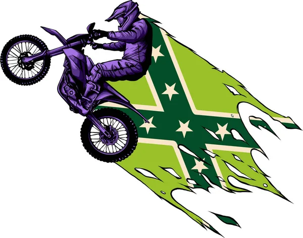 Illustrazione Motocross Con Bandiera Confederata — Vettoriale Stock