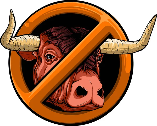 Cartoon Illustration Bull Head Red Prohibition Sign — Stock Vector