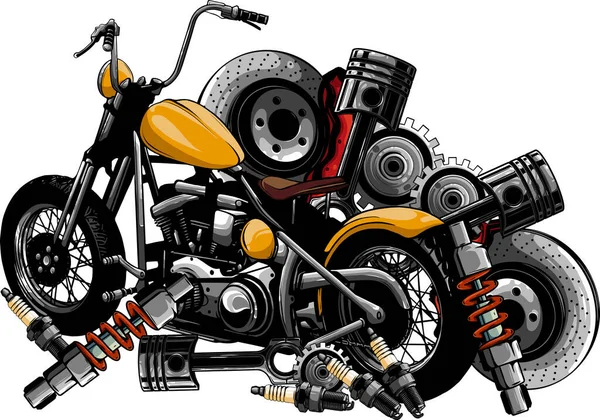 Ilustracja Motocykla Projektu Części Zamiennych — Wektor stockowy