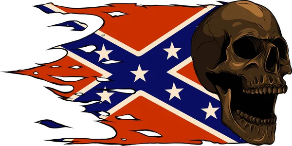 Beyaz Arkaplanda Konfederasyon Bayrağı Bulunan Kafatası — Stok Vektör