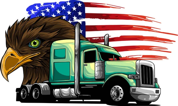 Illustration Semi Camion Avec Drapeau Américain Tête Aigle — Image vectorielle