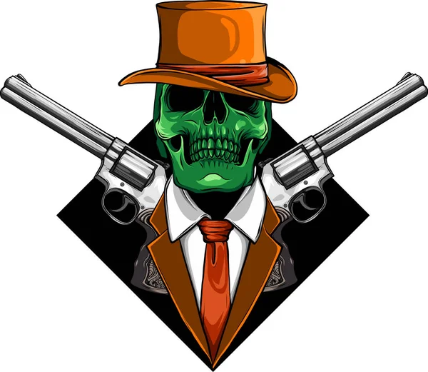 Skelett Gangster Mit Revolver Anzug — Stockvektor