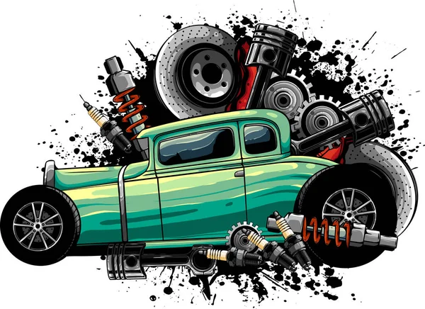Illustrazione Hot Rod Car Con Rose — Vettoriale Stock