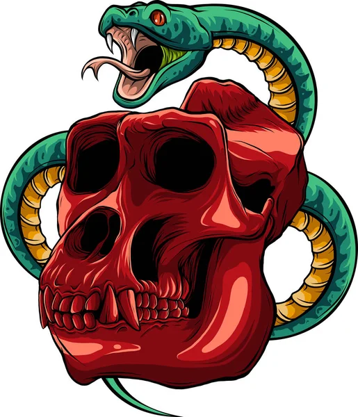 Ilustración Cráneo Mono Con Serpiente Alrededor — Archivo Imágenes Vectoriales
