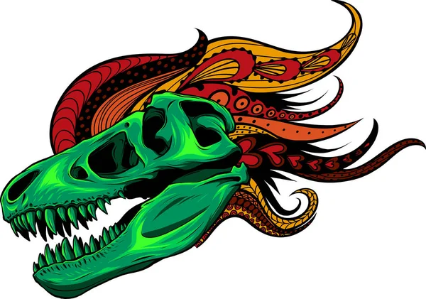 Ilustração Crânio Dinossauro Com Ornamentos Mandala — Vetor de Stock