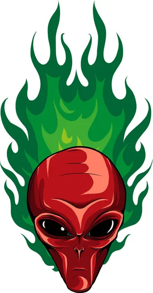 Ilustración Flaming Alien Head Sobre Fondo Blanco — Vector de stock