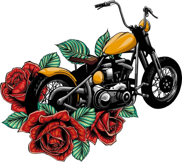 Illustrazione Moto Con Rose — Vettoriale Stock