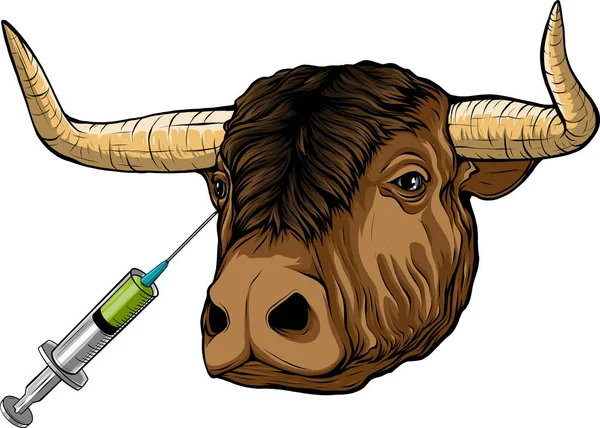 Illustration Tête Vache Seringue — Image vectorielle
