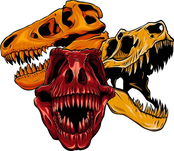Ilustração Conjunto Crânios Dinossauro — Vetor de Stock