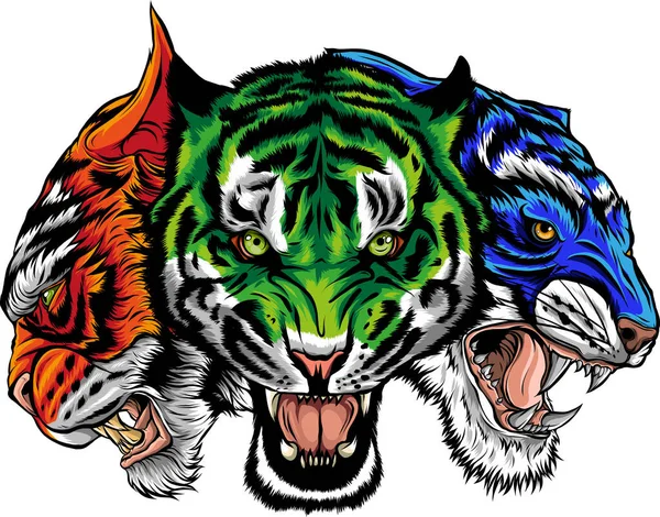 Set Teste Tigre Illustrazione Vettoriale — Vettoriale Stock