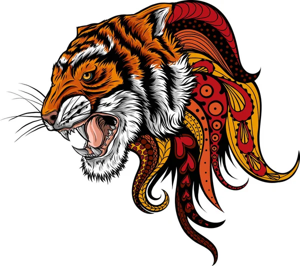 Tygr Hlava Mandala Umění Izolované Bílém Pozadí — Stockový vektor