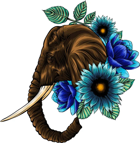 Cute Głowa Słonia Kwiatach — Wektor stockowy