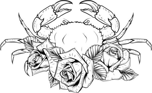Crab Isolated Underwater Animal Monochrome Sketch — Stock Vector