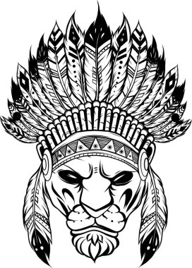 Aç bir leopar tarzı karalama sanatının vektör çizimi. Tişörte basmak için tüyleri olan Hintli bir resim.