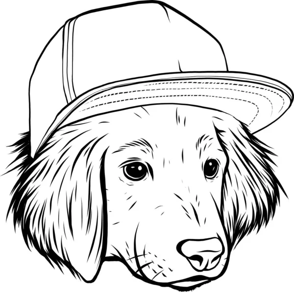 帽子をかぶったモノクロームの犬の頭のイラスト — ストックベクタ