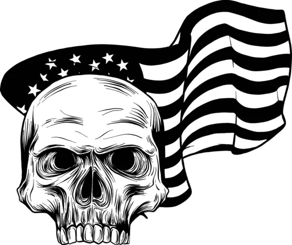 Ilustracja Monochromatycznej Czaszki Flagą Usa Białym Tle — Wektor stockowy