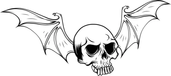 Crânio Vampiro Desenhado Mão Com Asas Morcego Halloween Truque Tratar —  Vetores de Stock