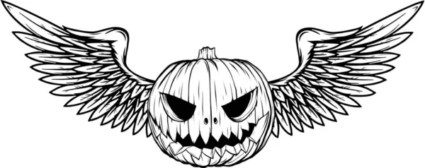 かわいい漫画モダンなスタイルのデザインイラストで翼を身に着けているカボチャの文字 — ストックベクタ