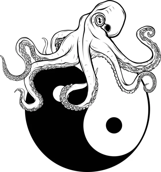 Logo Monocromo Pulpo Mar Profundo — Vector de stock