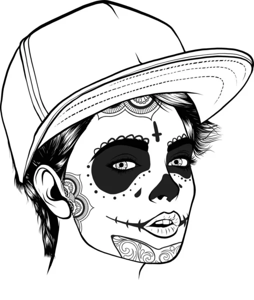 Cabeza Chica Con Maquillaje Cráneo Sombrero — Archivo Imágenes Vectoriales