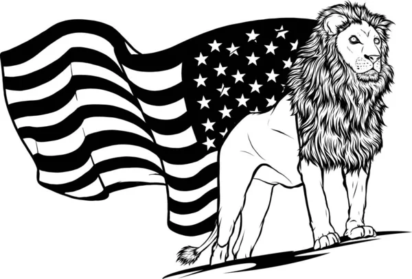背有美国国旗的狮子 — 图库矢量图片