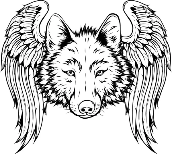Illustration Monochrome Wolf Wings — Stock Vector