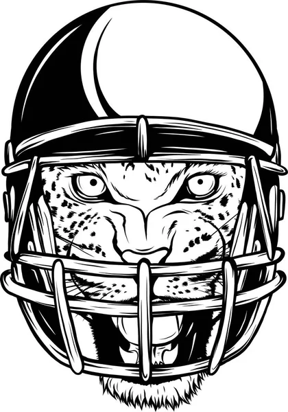 头戴橄榄球头盔的酷动物极限运动游戏野猫豹猫山豹手绘的纹身 T恤图片 — 图库矢量图片
