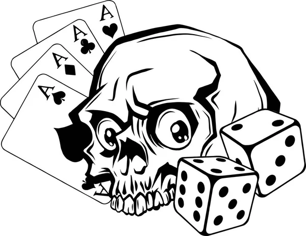 Poker Kartları Kafatası Vektör Çizim Ile — Stok Vektör