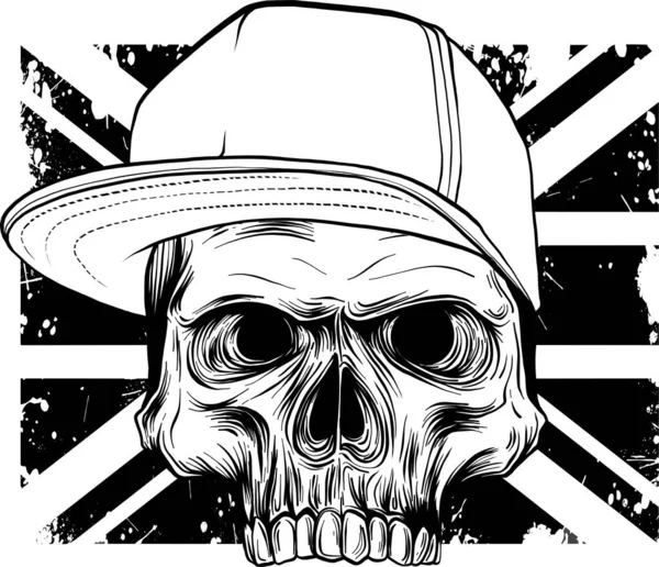 Illustration Silhouette Angry Skull Hat — Stock Vector