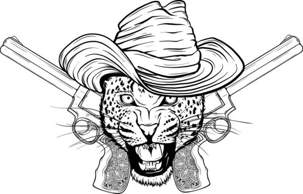 Ilustrace Monochromatického Kovboje Leoparda — Stockový vektor
