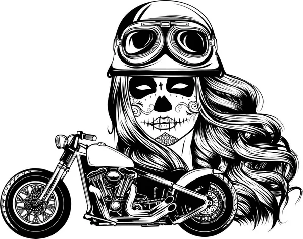 Vecteur Tête Femme Crâne Sucre Avec Moto — Image vectorielle