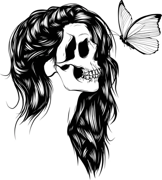 Woman Skull Butterfly Vector Illustration — Stock Vector