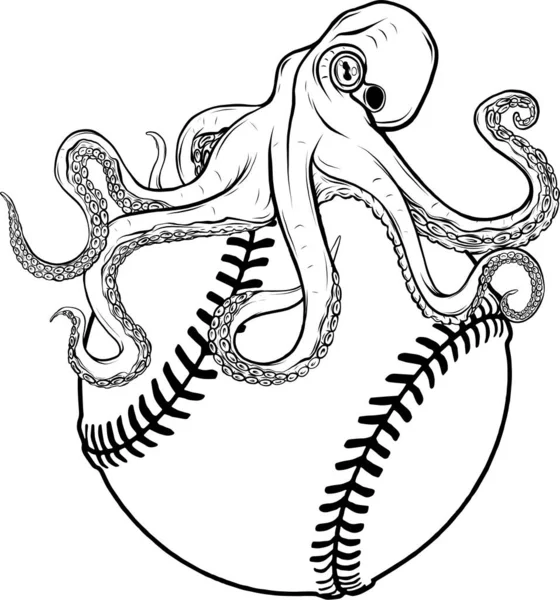 Illustration Monochrome Octopus Baseball Ball — Stock Vector