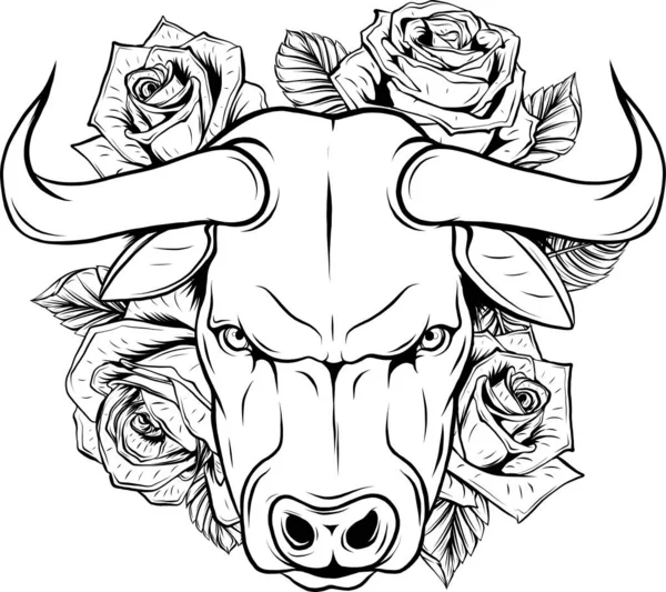 Illustration Monochrome Bull Rose — Stock Vector