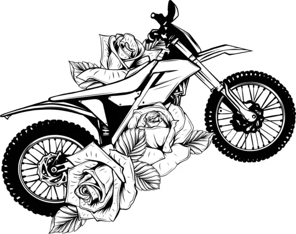 Illustrazione Motocross Monocromatico Con Rosa — Vettoriale Stock